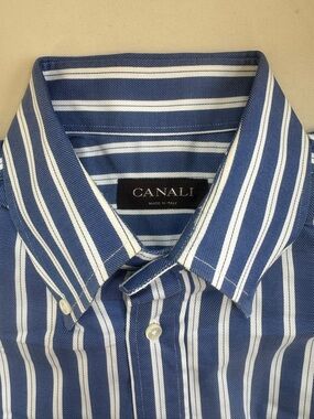 Canali Navy and White Striped Dress Shirt